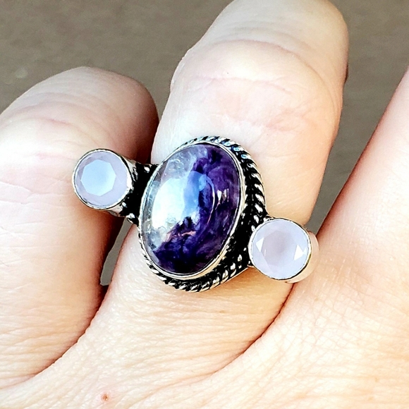 New Charoite & Chalcedony Silver Ring. - Picture 10 of 12